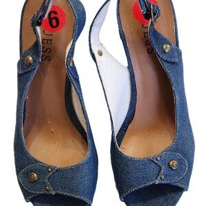 Guess Tilden Denim Wedge Sandals - Size 6M - Pre-owned